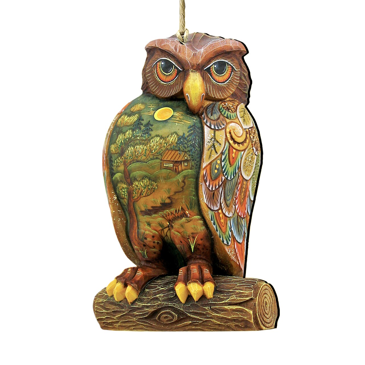 Designocracy Set of 2 Wise Mediator Owl Wooden Halloween Ornaments 5.5"